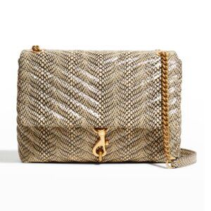 NWT Edie Quilted Snake-Print Flap Shoulder Bag